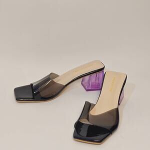 Ance & Saylorm Open Toe Clear Size 38 Black Purple 2" Heel